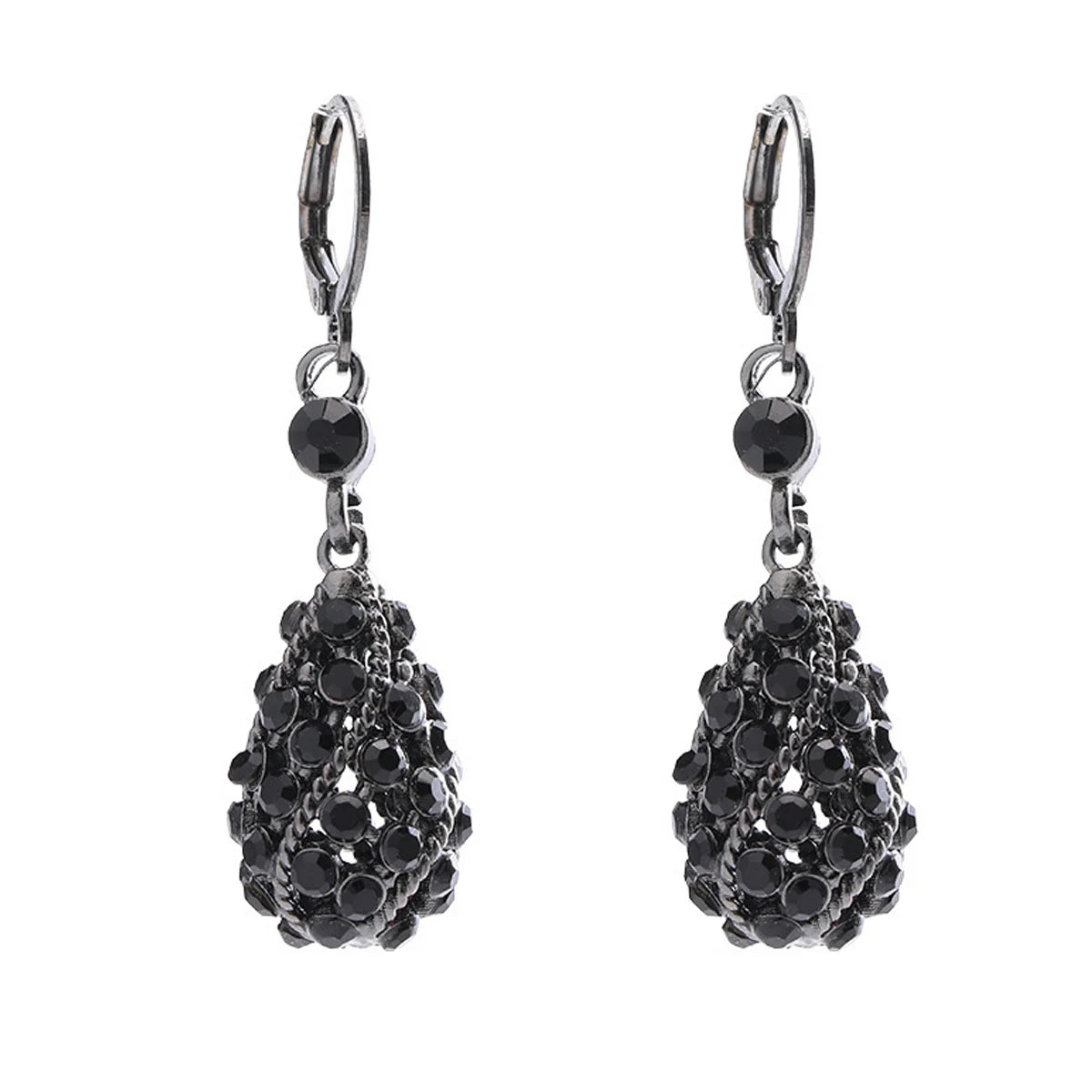 luckacco light luxury black crystal drop-shaped pendant earrings for women shiny rhinestone water drop earring party jewelry gift