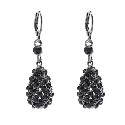 Luckacco Light Luxury Black Crystal Drop-shaped Pendant Earrings for Women Shiny Rhinestone Water Drop Earring Party Jewelry Gift