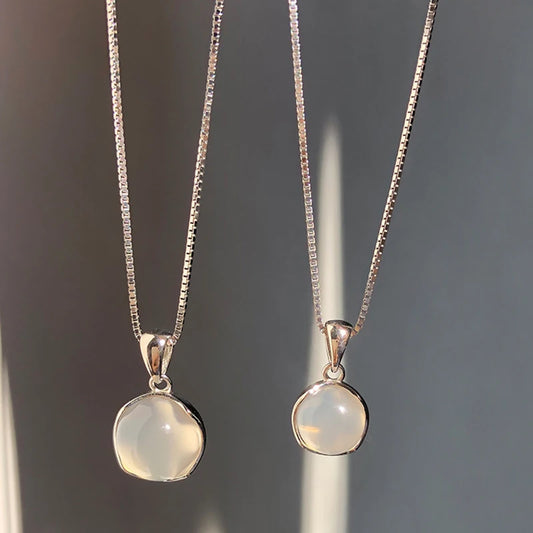 Luckacco New 925 Sterling Silver Round Necklace Simple Geometric Shape Woman Pendant Choker Birthday Gift for Friends Exquisite Jewelry
