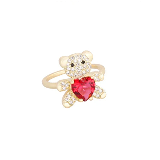 Luckacco New Love Bear Ring INS Light Luxury Ring Charm Jewelry Ring Cute Girl Gift Factory  Zircon Ring