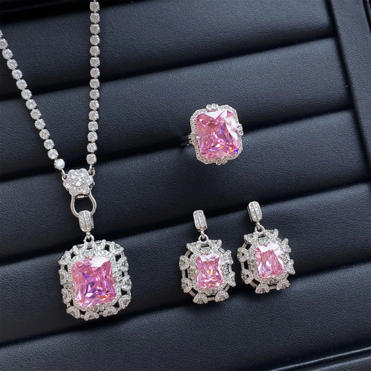 Luckacco Valuable Lab Jade Diamond Jewelry set 925 Sterling Silver Engagement Wedding Rings Earrings Necklace For Women Bridal Party Gift