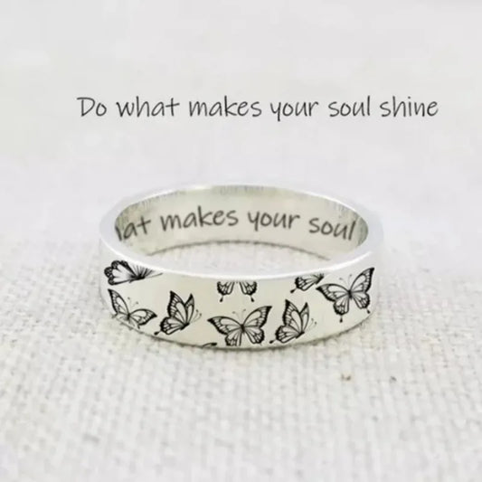 Luckacco Vintage Do What Makes Your Soul Shine Letter Women's Rings Women's Butterfly Ring Fashion Simple Silver Color Jewelry Fine