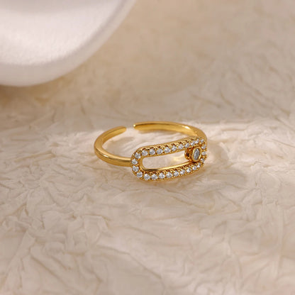 Luckacco Luxury Gemstone Flower Stainless Steel Rings Zircon Adjustable Ring Women Wedding Anti Fading Jewelry Vacation Accessories Gift