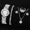 Luckacco 6PCS/SET Silver Women's Watch Business Leisure Element Watch Luxury Dial Quartz Watch Jewelry Set Gift For Her