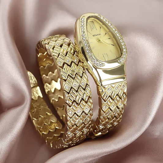 Luckacco Snake Watch for Women Hot Sale Luxury Stainless Steel Creative Watch Strap Quartz Wristwatch Fashion Lady Dress Jewelry Relogio
