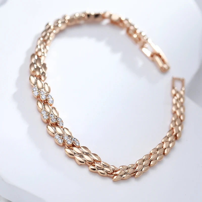 luckacco kinel fashion 585 rose gold color bracelet for women luxury natural zircon bride fine wedding daily fine jewelry 2022 new