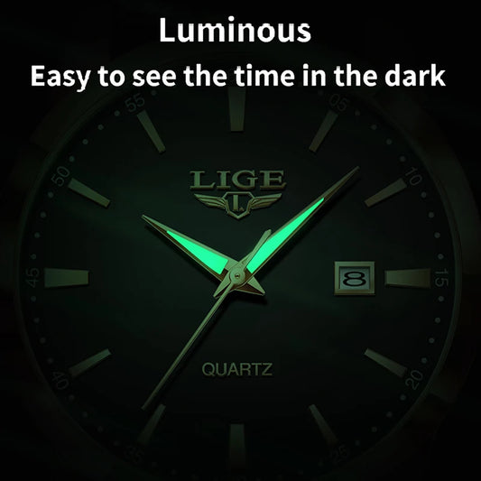 Luckacco LIGE Military Watch For Men Fashion Business Watch Men Casual Leather Sport Waterproof Men's Quartz Wristwatches Reloj Hombre