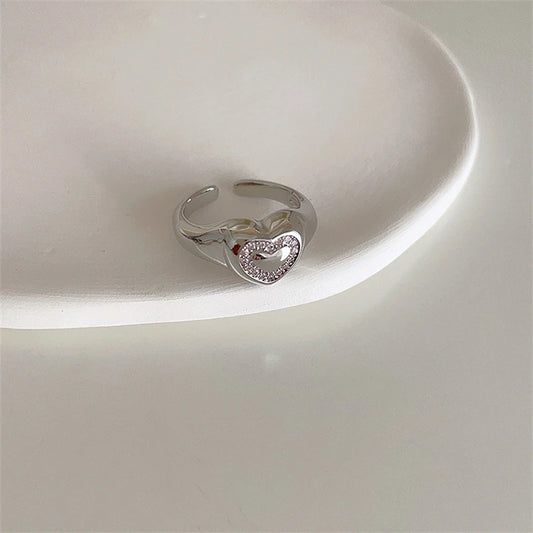 Luckacco Pink Crystal Irregular Heart Rings Creative Zircon Bowknot Opal Love Heart Open Ring Y2K Shiny Rings for Women Party Jewelry