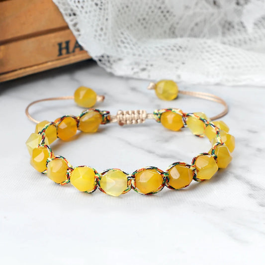 Luckacco Irregular Cut Surface Beads Bracelet Trendy Adjustable Natural Tiger Eye Amethyst Pink Quartz Beaded Bracelets for Women Jewelry