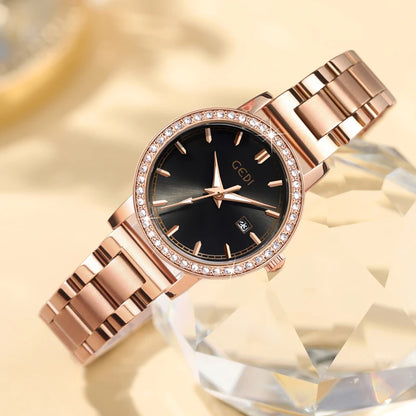 Luckacco Light luxury stainless steel women's watch calendar waterproof high-end watch ladies quartz watch