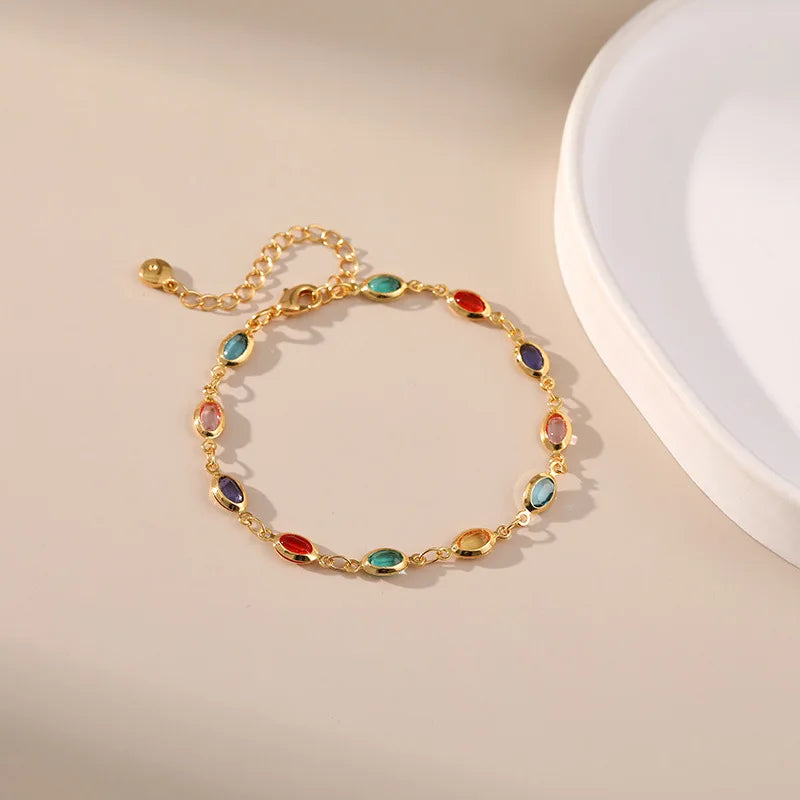 luckacco exotic colorful acrylic oval beads bracelet for women 18k gold plated chain tourist seaside commemorative bracelet party jewelry