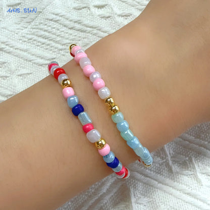 Luckacco MHS.SUN New Bohemian Gold Plated Metal Beaded Bracelets Colorful Rice Beads Bracelet Birthday Party Jewelry For Women Men
