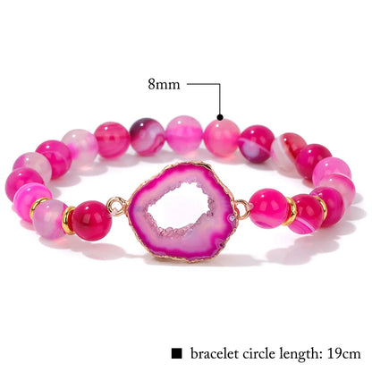 Luckacco Irregular Druzy Geode Agates Bracelet Blue Striped Agat Beads Bracelets For Women Men Hollow Mineral Stone Charm Bangle Jewelry