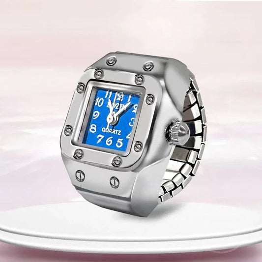Luckacco Vintage Punk Finger Watch Mini Elastic Strap Alloy Watches Couple Rings Jewelry Clock Retro Roman Quartz Watch Rings Women Men