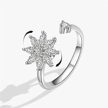 Luckacco Fashion Fidget Spinner Ring Anxiety for Women Multiple Crystal Sunflower Finger Rings Rotate Anti Stress Jewelry Wedding Gift
