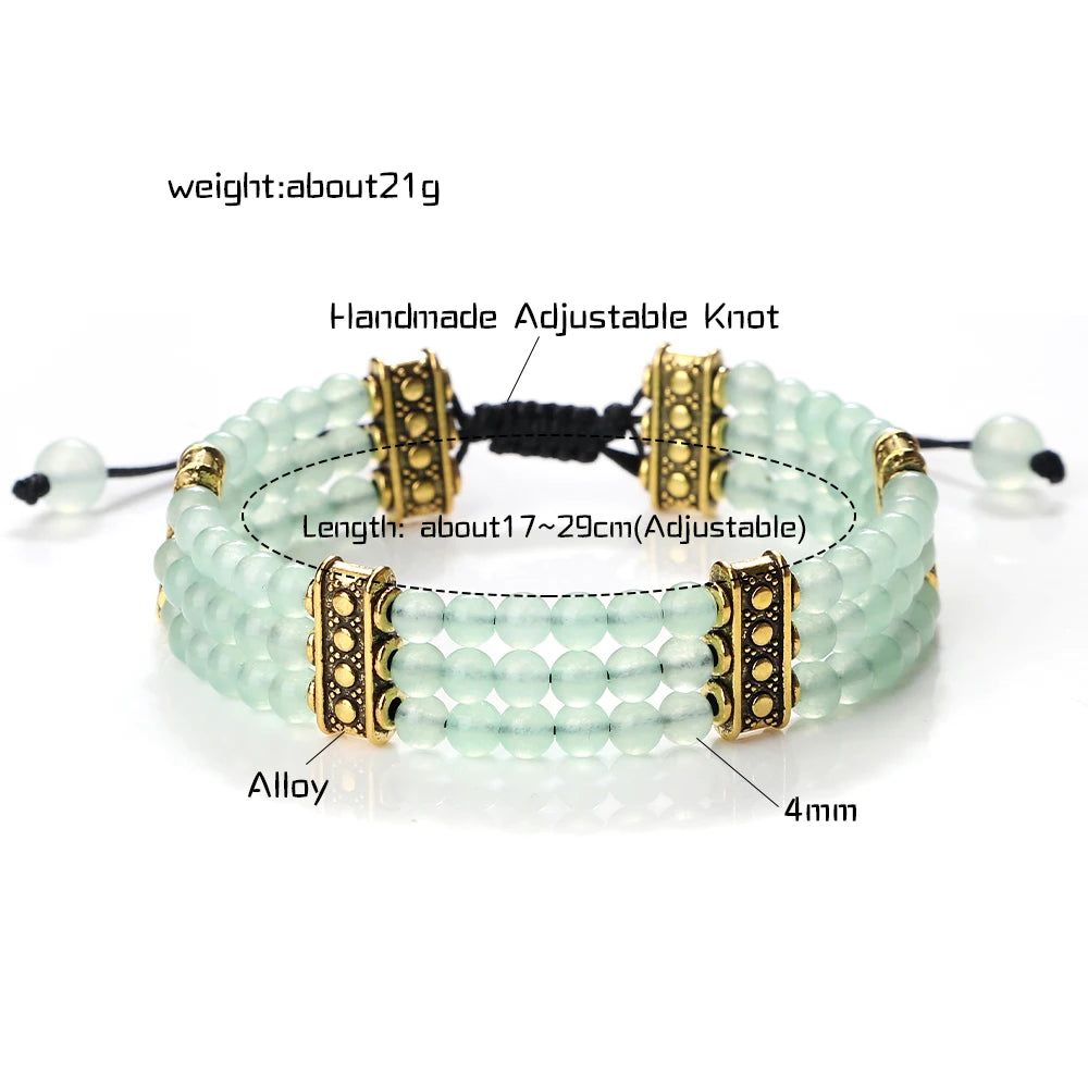 luckacco natural stone beads bracelet 4mm malachite black lava yoga energy hot couple for women men jewelry braided rope knot bangle gift