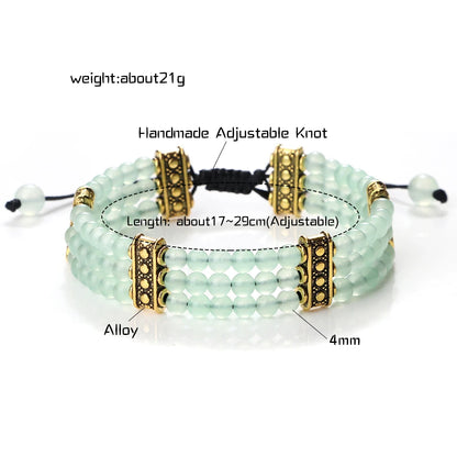 Luckacco Natural Stone Beads Bracelet 4mm Malachite Black Lava Yoga Energy Hot Couple For Women Men Jewelry Braided Rope Knot Bangle Gift