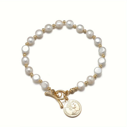 Luckacco DAINASHI 7-8mm Baroque Natural Freshwater Pearl Charm Bracelet for Women OT Clasp Women's Hand Bracelet Jewelry Gifts