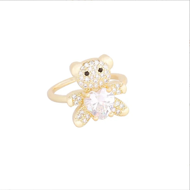 luckacco new love bear ring ins light luxury ring charm jewelry ring cute girl gift factory  zircon ring