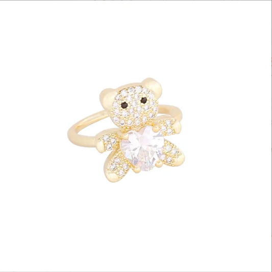 Luckacco New Love Bear Ring INS Light Luxury Ring Charm Jewelry Ring Cute Girl Gift Factory  Zircon Ring
