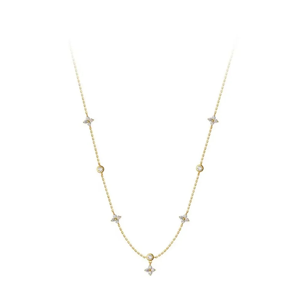 luckacco temperament trend four leaf zircon flower pendant necklaces for women exquisite stainless steel chokers jewelry anniversary gift