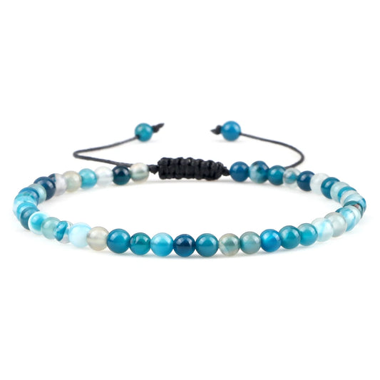 Luckacco Fashion Women Bracelets Natural Agates Onyx Stone Minimalist 4mm Beads Bracelet Handmade Girls Vacation Jewelry Best Friend Gift