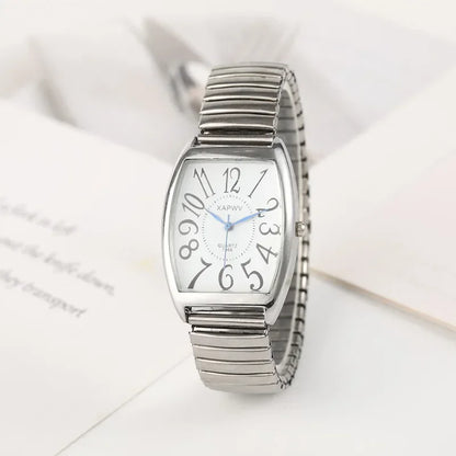Luckacco Vintage Couple Business Women Men Watch Elastic Gold Sliver Quartz Wristwatch Tide Lovers Bracelet Watches Party Office Gifts