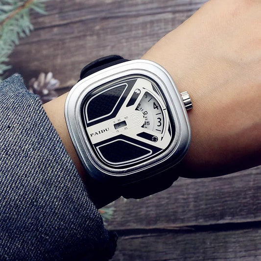 Luckacco UTHAI CE96 Punk Style Square Wheel Man watch Fashion Wheel Fashion Watch Wild Belt Waterproof Quartz Watch watches for man