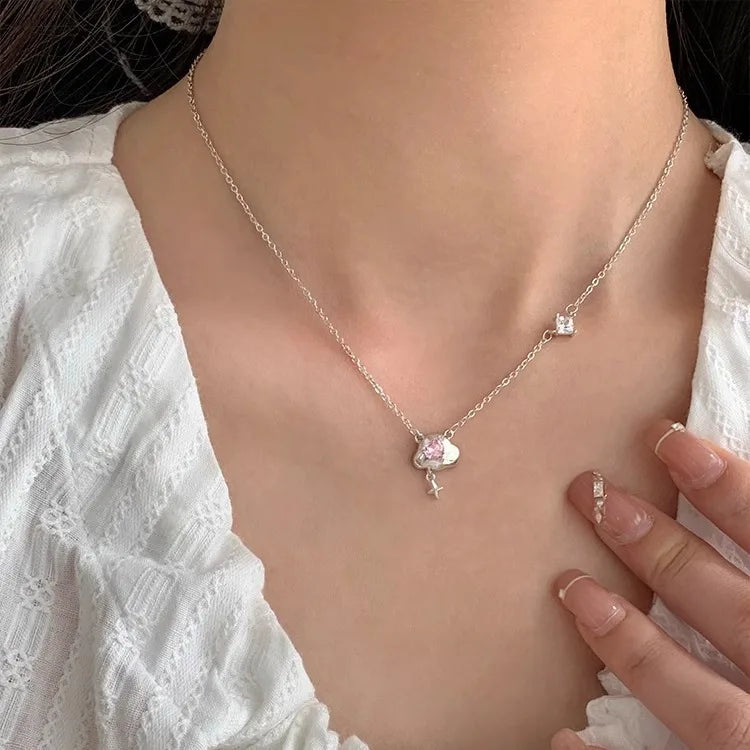 luckacco new trendy fashion 925 silver pearl simple elegant thin chain pendant necklace for women girl jewelry dropship