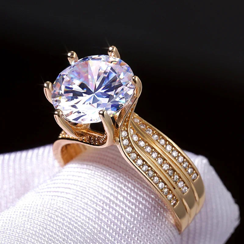 luckacco gorgeous solitaire zirconia bridal wedding rings gold color engagement party brilliant women jewelry anillos de mujer кольцо