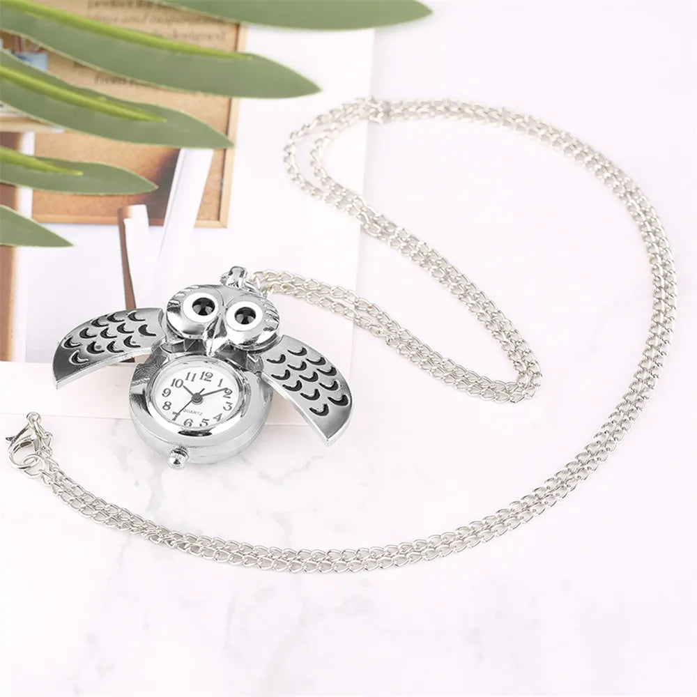 luckacco tiny cute owl shaped pendant necklace pocket watch for kid men women retro quartz pocket clock gifts arabic numerals dial