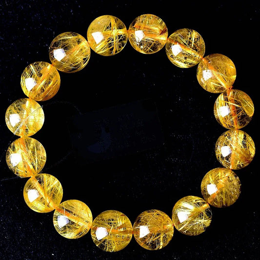 Luckacco Brazilian Golden Full Women Yellow Rutilated Quartz Bracelet for Men Gold Titaniu