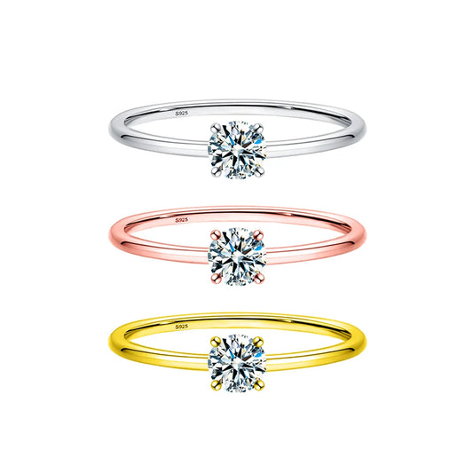 Luckacco Simple Fine Rea D Color Moissanite Diamond Ring 925 Sterling Silver Party Wedding Band Rings for Women Engagement Jewelry