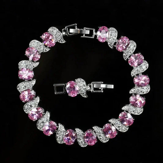 Luckacco Exquisite Shiny Tennis Ball Shape Crystal Zircon Bracelet for Women Fashion Evening Party Jewelry Girls Gift