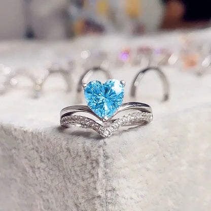Luckacco Romantic Pink Heart shaped Ring for Female Cubic Zirconia Bridal Wedding Party  with Minimalist Fashion Jewelry Accessories