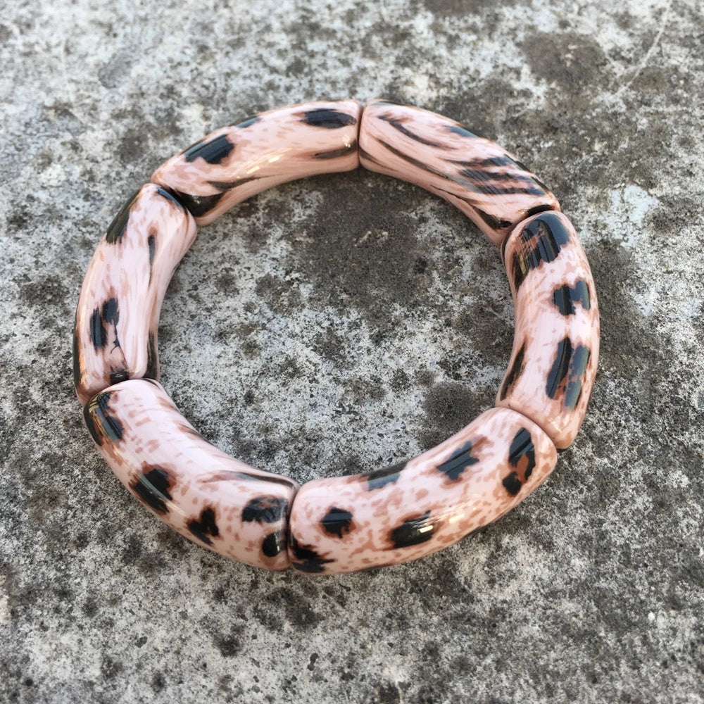 luckacco fishsheep vintage leopard print acrylic stackable bracelets bangles for women resin stretchy bracelet 2023 fashion jewelry gift