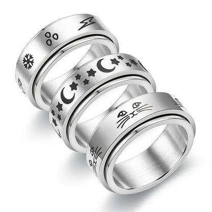 Luckacco Simple Stainless Steel Anxiety Fidget Spinner Rings for Couple Rotating Anti Stress Wedding Band Knuckle Ring Fashion Jewelry