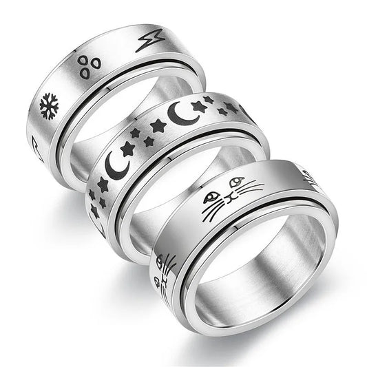 Luckacco Simple Stainless Steel Anxiety Fidget Spinner Rings for Couple Rotating Anti Stress Wedding Band Knuckle Ring Fashion Jewelry
