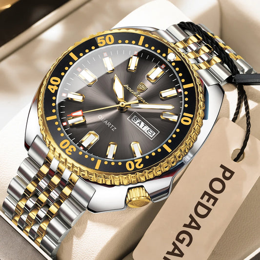 Luckacco POEDAGAR Business Men Watch Date Week Waterproof Luminous Luxury Man Wristwatch Sports Stainless Steel Men's Quartz Watches Male