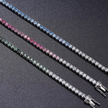 Luckacco Wong Rain 925 Sterling Silver 3EX Colorful 3 MM Real Moissanite Diamonds Gemstone Tennis Chain Bracelets Bangle Fine Jewelry