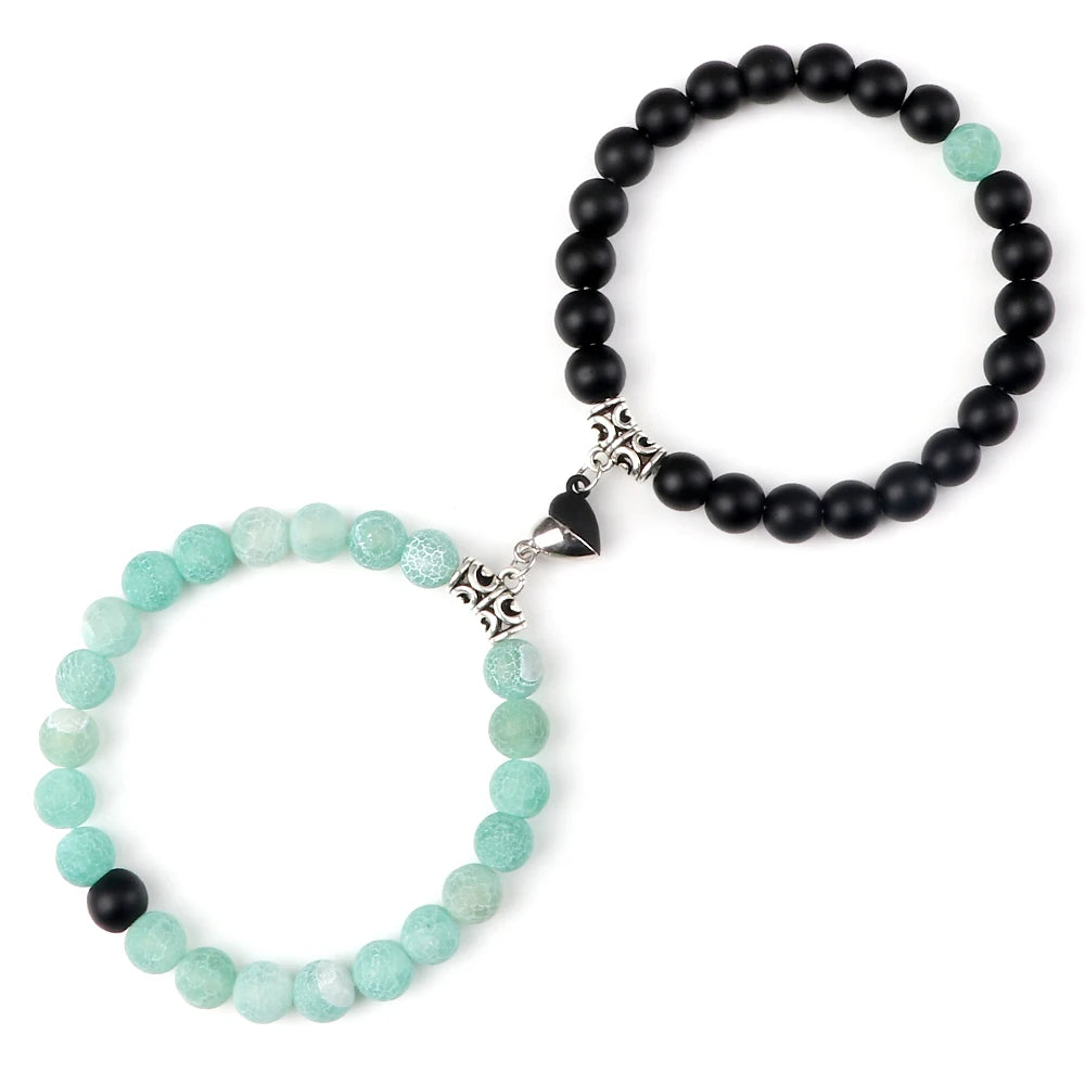 luckacco 2pcs/set natural stone beaded bracelet for lovers distance heart magnet buckle couple bracelets friendship fashion jewelry gifts