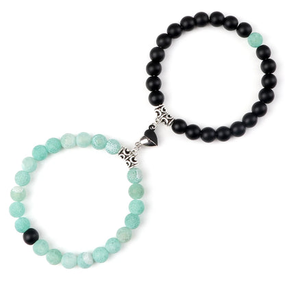 Luckacco 2pcs/set Natural Stone Beaded Bracelet For Lovers Distance Heart Magnet Buckle Couple Bracelets Friendship Fashion Jewelry Gifts