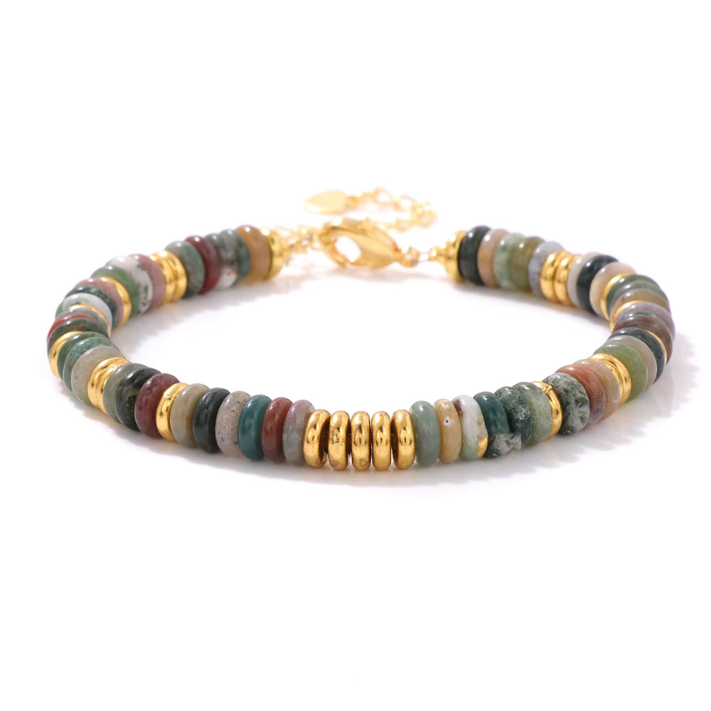 luckacco 2024 new lapis lazuli stone bracelet rondelle flat spacer bead bangle wristband party christmas jewelry gift for women friend