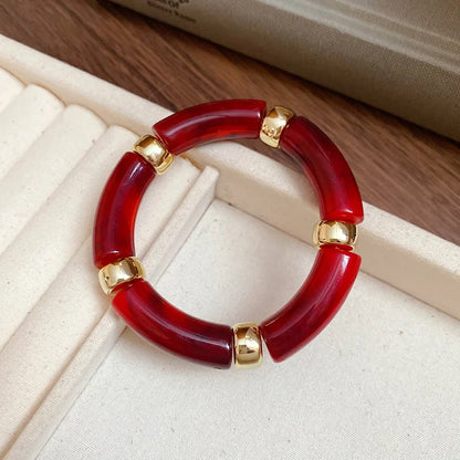 Luckacco Splicing Bamboo Tube Acrylic Smudging Bangles for Women Men Fashion Geometric Elastic Bracelets Bangles Jewelry Couple Gifts F