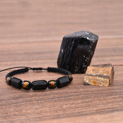 Luckacco Black Tourmaline Bracelet Tiger eye and Hematite Protection Bracelets for Men and Women Handmade Waterproof Wax Rope Braided