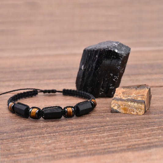 Luckacco Black Tourmaline Bracelet Tiger eye and Hematite Protection Bracelets for Men and Women Handmade Waterproof Wax Rope Braided
