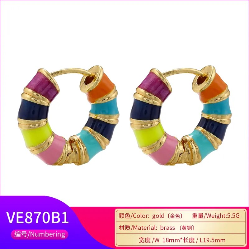 ZHUKOU Enamel Round Hoop earrings oil dripping rainbow earrings for women Brass Color retention Men's earrings wholesale VE870