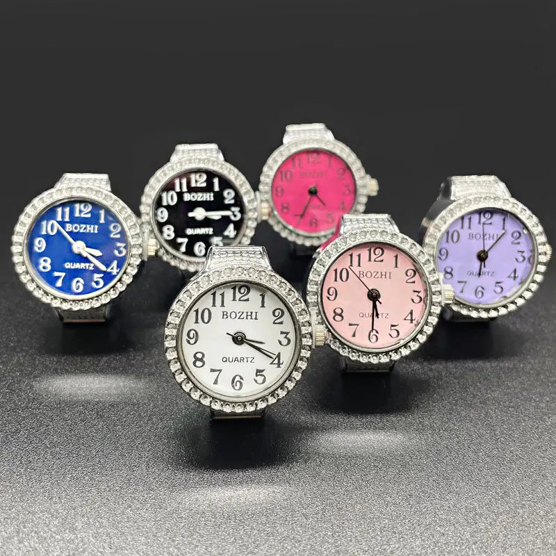 luckacco steel fun new roman quartz finger watch rings vintage punk mini elastic strap alloy watches couple rings jewelry clock women men