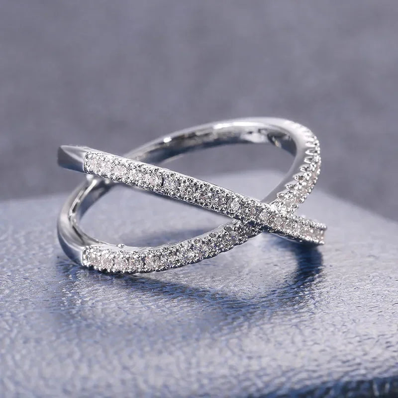 luckacco daily picks luxury cross x shape women engagement ring full paved cz stone silver color elegant simple female jewelry ring hot sale