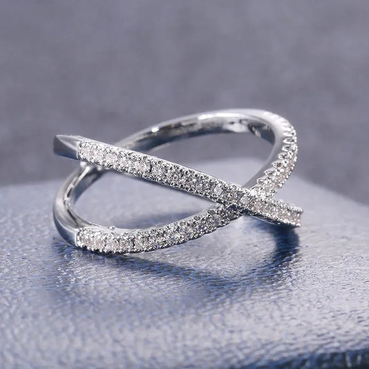 Luckacco daily picks Luxury Cross X Shape Women Engagement Ring Full Paved CZ Stone Silver Color Elegant Simple Female Jewelry Ring Hot Sale